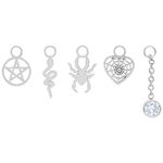 Silberne Bauchnabel-Anhänger Set: Pentagramm, Schlange, Spinne, Herz mit Netz, Kristall