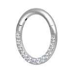 Clicker septum argento con cristalli chiari su sfondo bianco