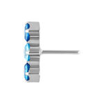 Attacco Push Fit in argento con cristallo color lavanda e turchese su sfondo bianco