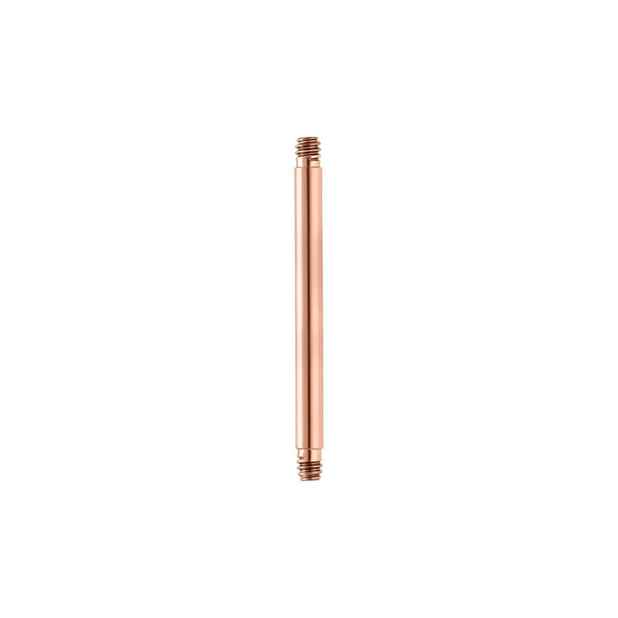 Piercing in titanio oro rosa con filettatura esterna su sfondo bianco