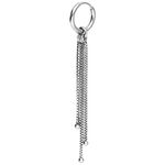 Orecchini a catena in acciaio inox argentato con chiusura a scatto su sfondo bianco