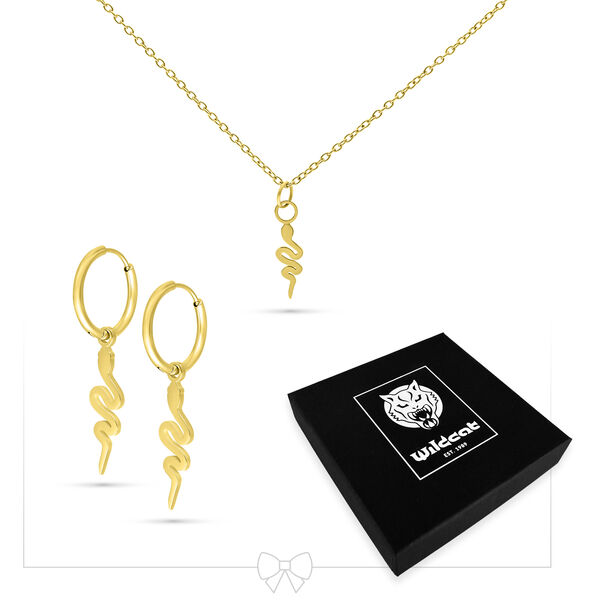 Little Snake Necklace with Hoops Set - Golden Metal