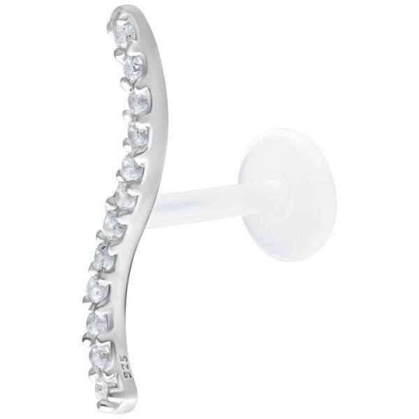 Silbernes Labret mit 5,0 mm Kristallreihe auf weißem Hintergrund