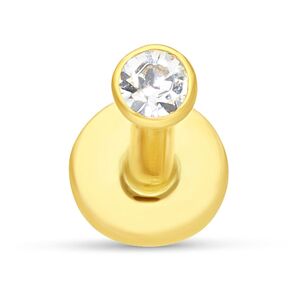 18K Gold Labret mit Kristallklarer Verzierung Goldenes 18K Labret mit kristallklarem Schmuckstein auf weißem Hintergrund