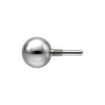 Bola de metal plateado con 2,5 mm de diámetro sobre fondo blanco