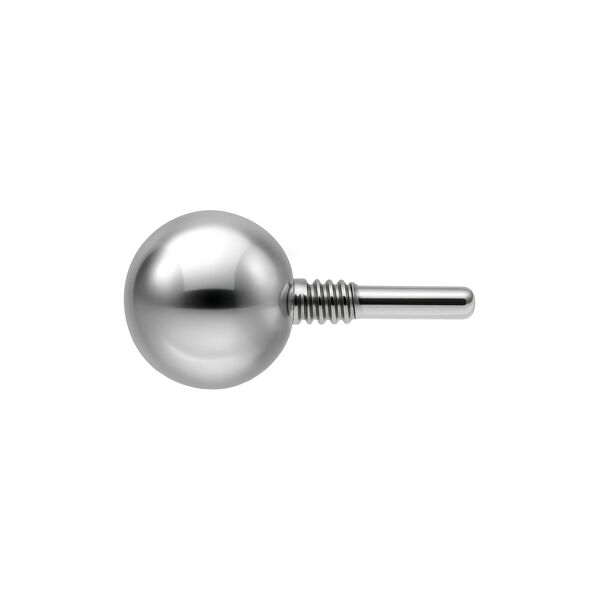 Bola de metal plateado con 2,5 mm de diámetro sobre fondo blanco