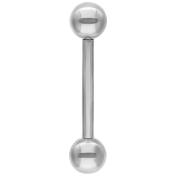 Barbell de titanio plateado con dos bolas sobre fondo blanco