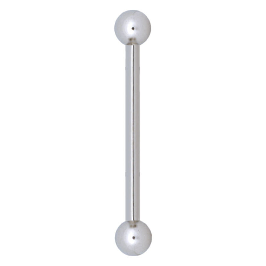 Barbell piercing argento con sfere su entrambe le estremità su sfondo bianco