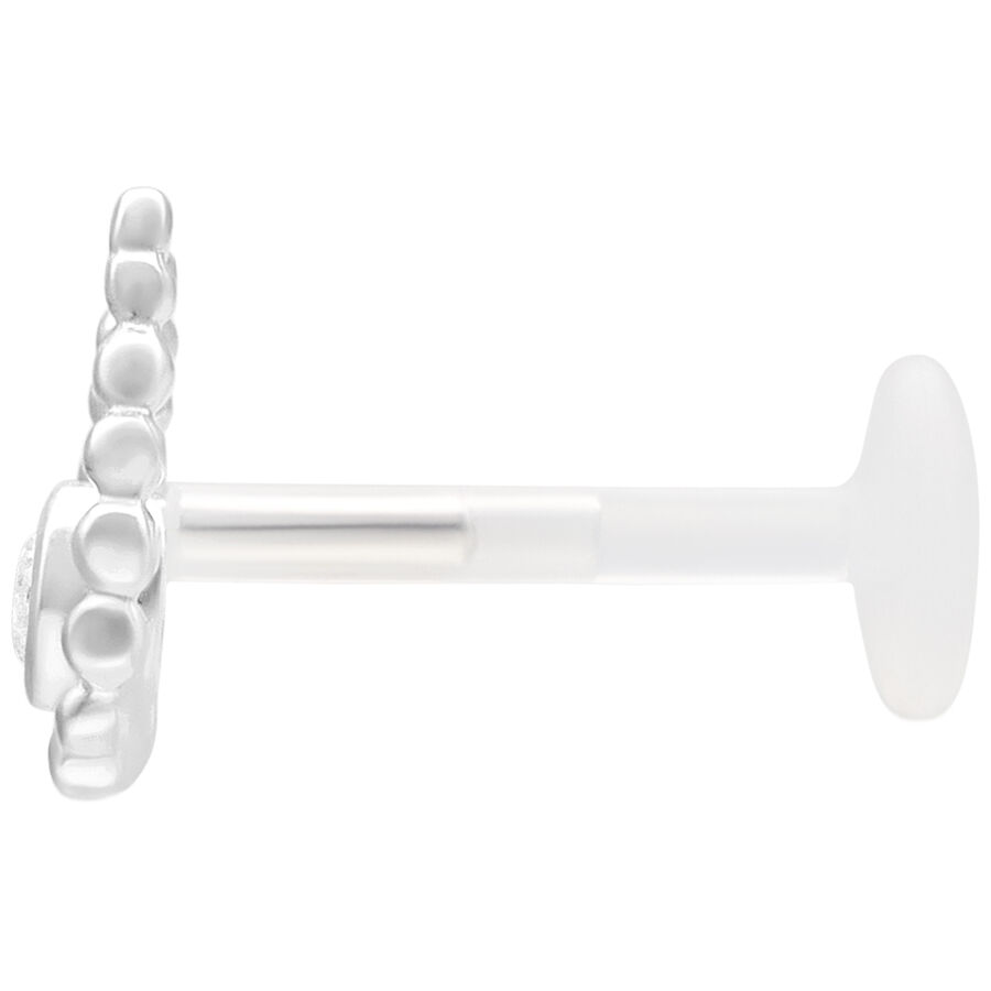Labret Push Fit Argento con diametro di 5,0 mm su sfondo bianco