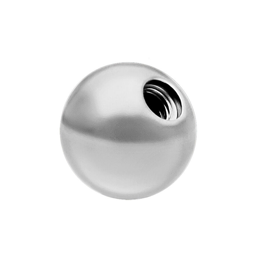 Sfera liscia e lucida in titanio bianco oro con filettatura interna su sfondo bianco