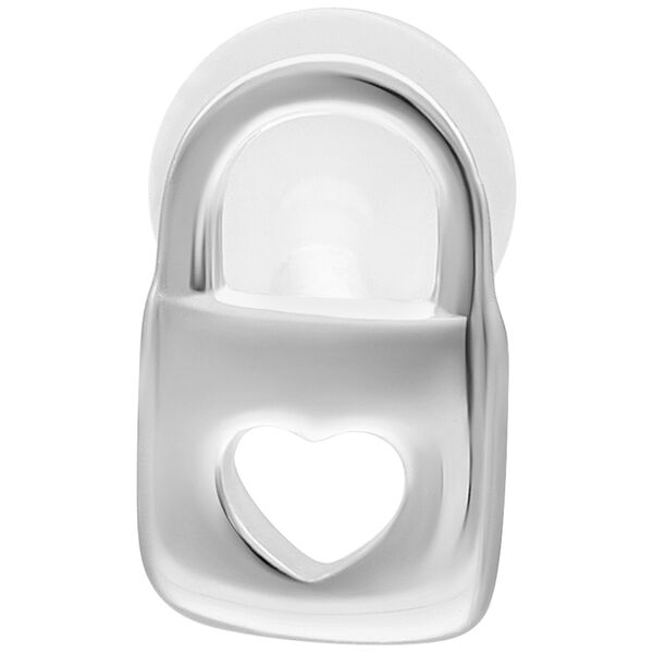 Labret color argento con design a forma di cuore su sfondo bianco
