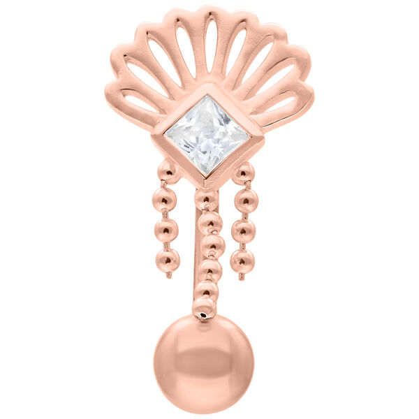 Micro Bananabell en oro rosa con cristal y cadenas colgantes sobre fondo blanco