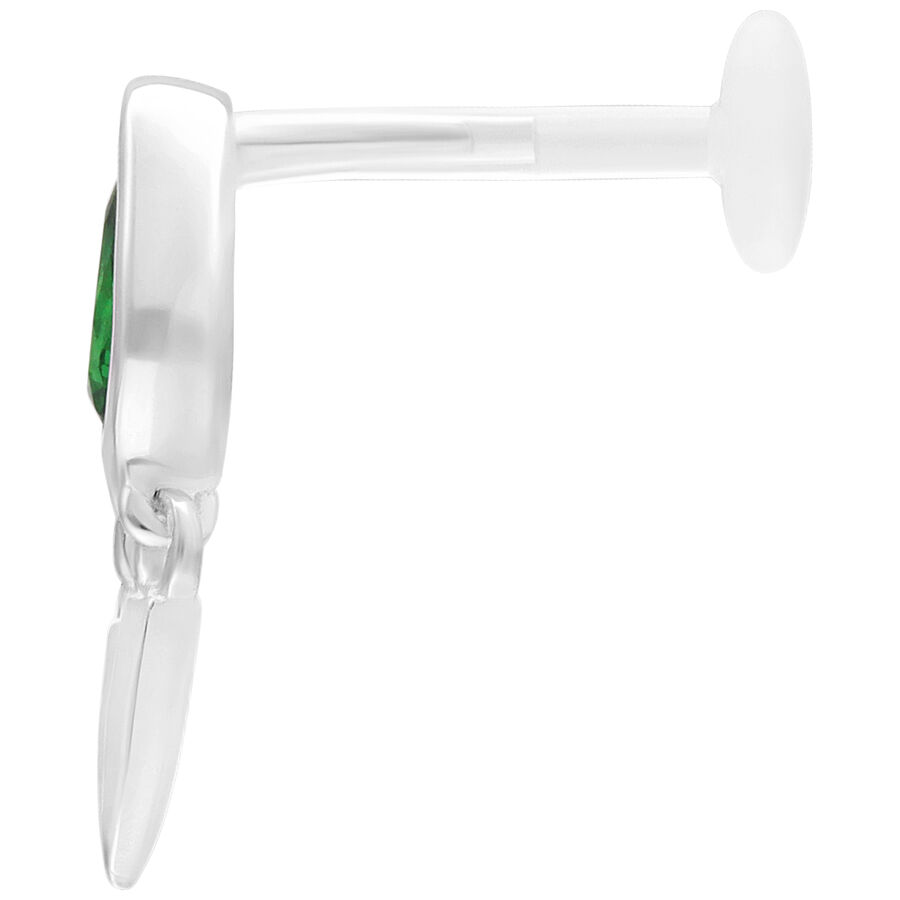 Labret Push Fit in argento con smeraldo verde, 5mm di lunghezza, vista laterale