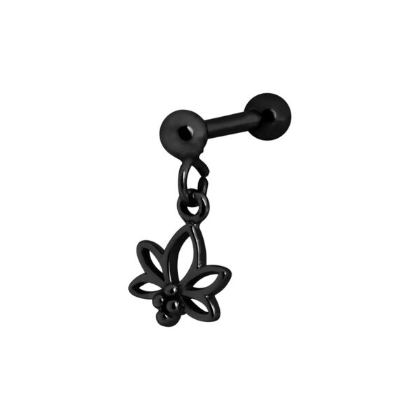 Schwarzer Ohr Barbell mit Lotus-Anhänger aus Chirurgenstahl auf weißem Hintergrund