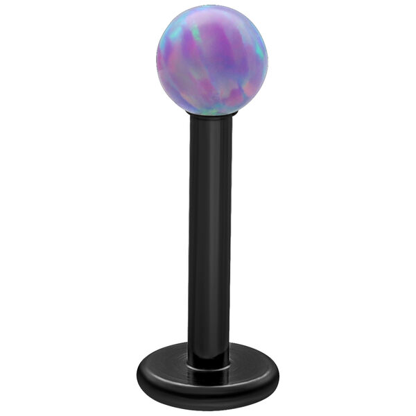 Musta titaani labret Light Periwinkle opaalipallolla valkoisella taustalla