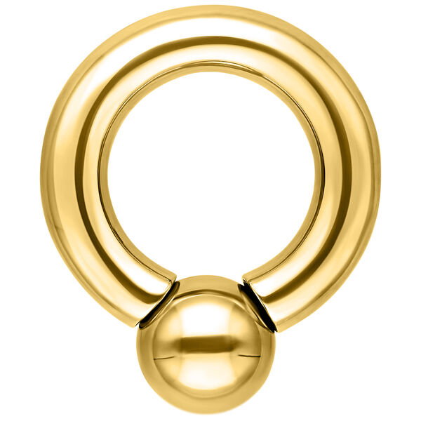 Anillo de rosca dorado con 10mm de diámetro interno y bola de 8mm sobre fondo blanco