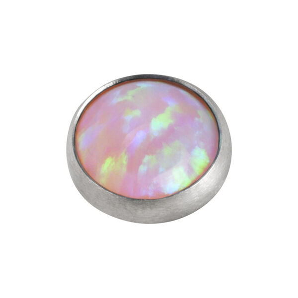 Pieza de opal sintético rosa, 3 mm, en titanio plateado.