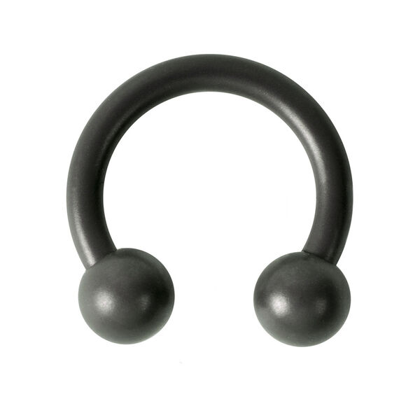 Graphitfarbener Circular Barbell aus Titan mit zwei Kugeln auf weißem Hintergrund