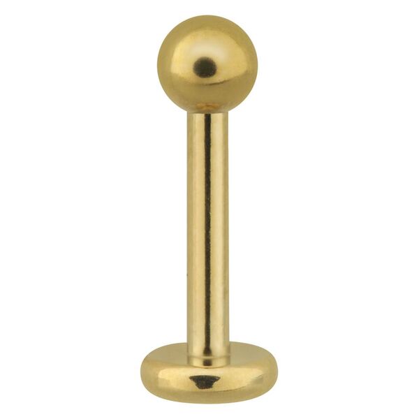 Labret de acero inoxidable dorado con bola sobre fondo blanco