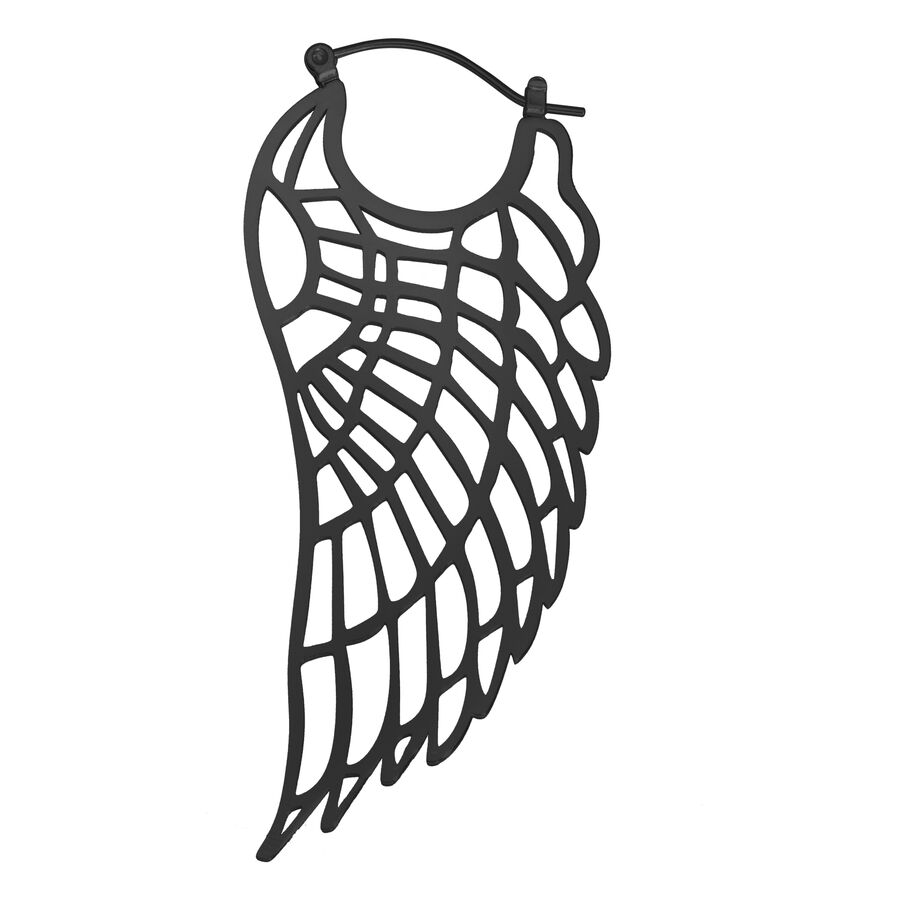 Orecchini Wing Hoops neri con design delicato su sfondo bianco