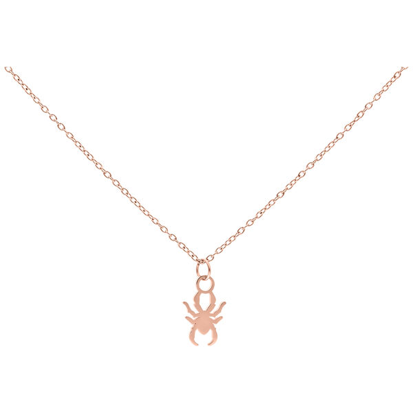 Collana in oro rosa con ciondolo a forma di ragno su sfondo bianco