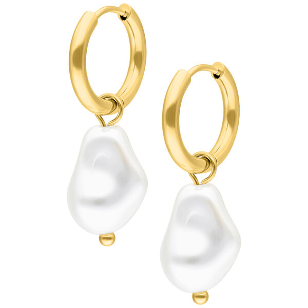 Baroque Synthetic Pearl Hoops - Golden Metal