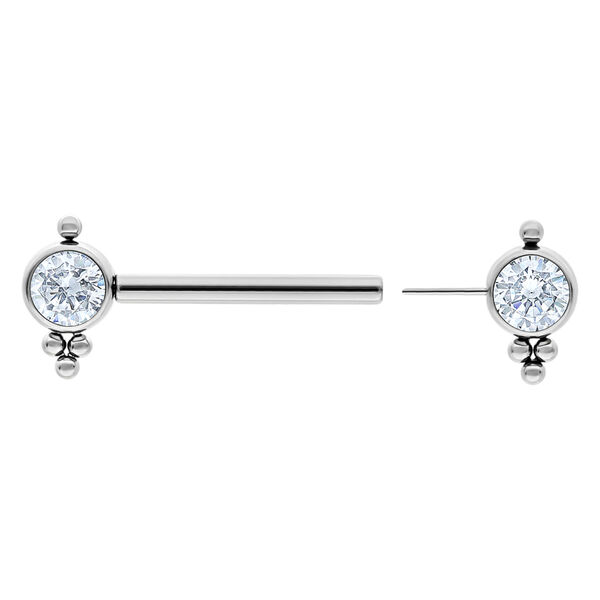 Silberner Barbell aus Titan mit kristallklaren Steinen, Länge 12 mm