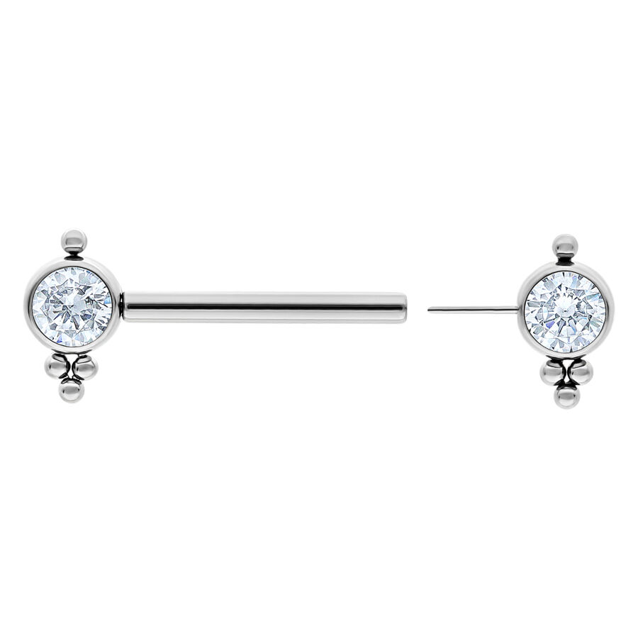 Silberner Barbell aus Titan mit kristallklaren Steinen, Länge 12 mm