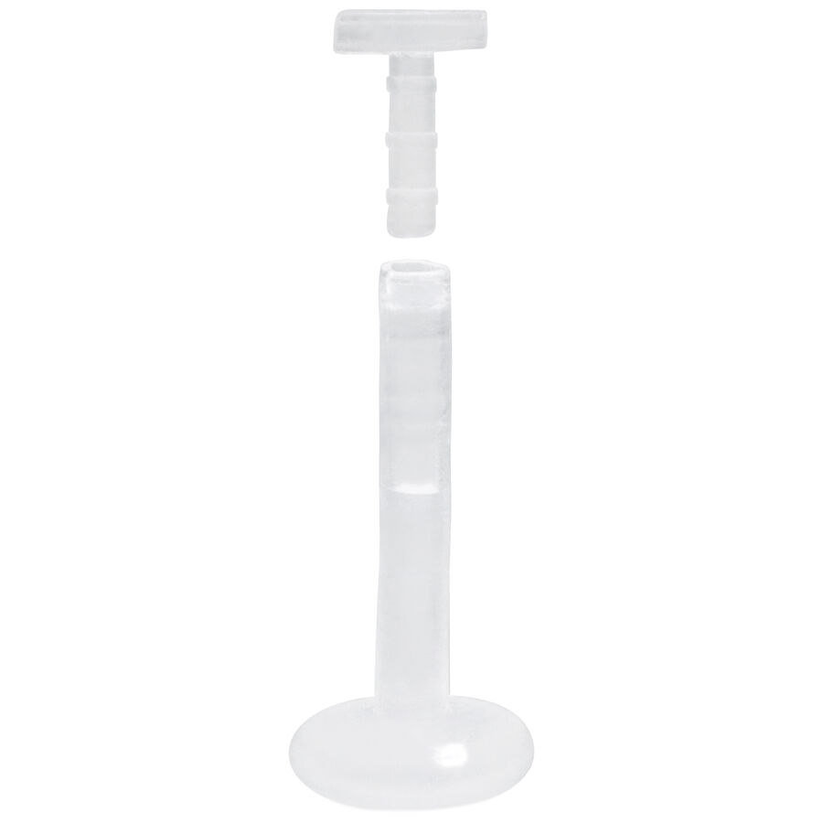 Barra Labret trasparente in Bioplast con filettatura Push-Fit su sfondo bianco
