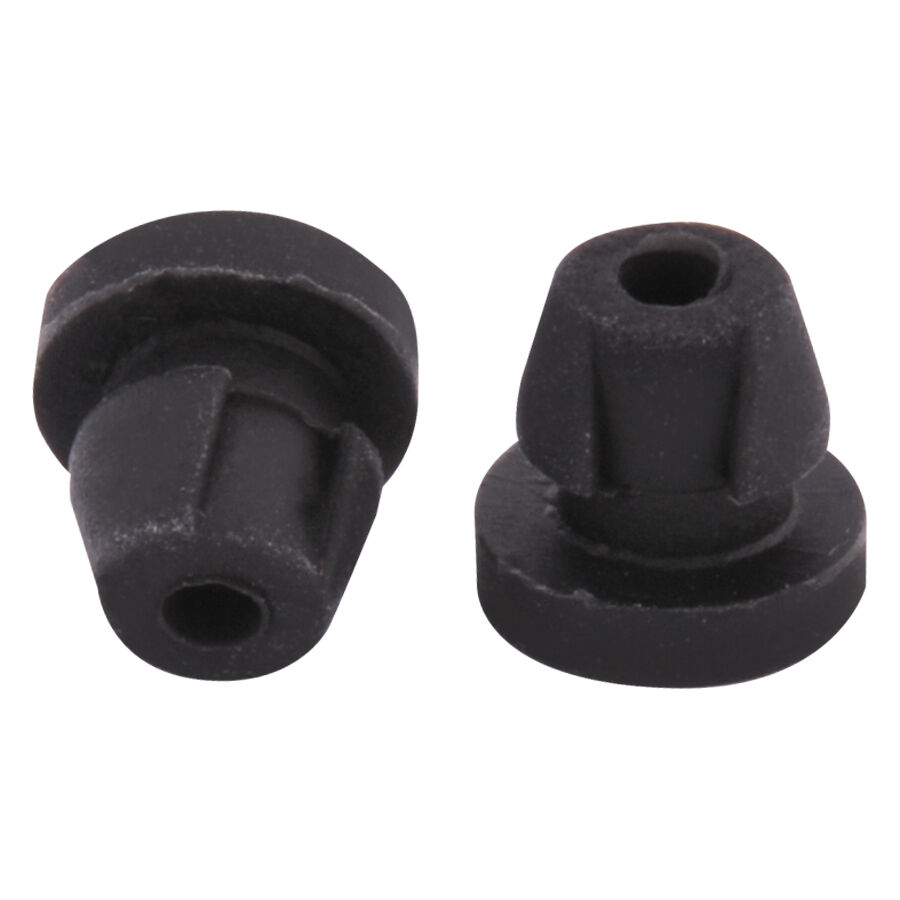 Dos niples de silicona negros sobre fondo blanco, forma cilíndrica