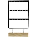 Schwarzes Metall-Display mit Holzsockel für Ohrringe, freistehend