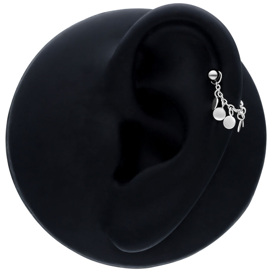 Schwarze Piercingkette aus Silber, 20 mm Länge, am Ohr