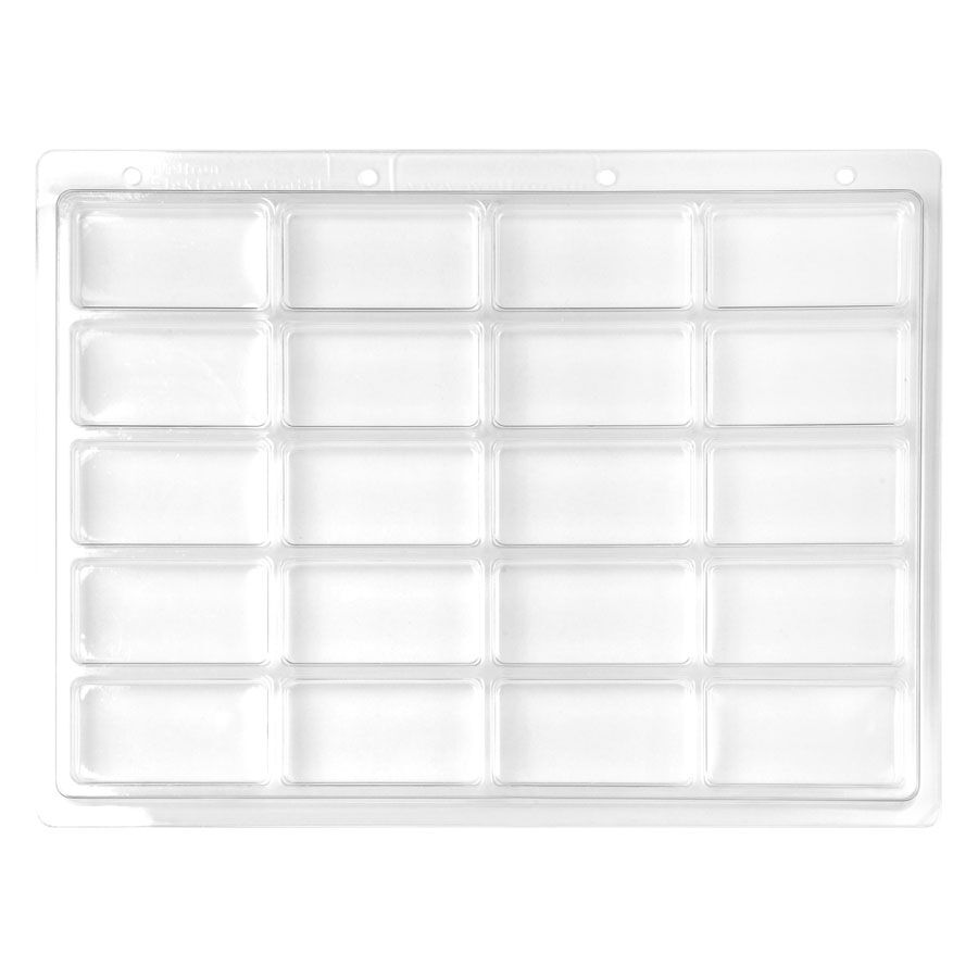 Blister Packs trasparenti con 20 scomparti rettangolari su sfondo bianco