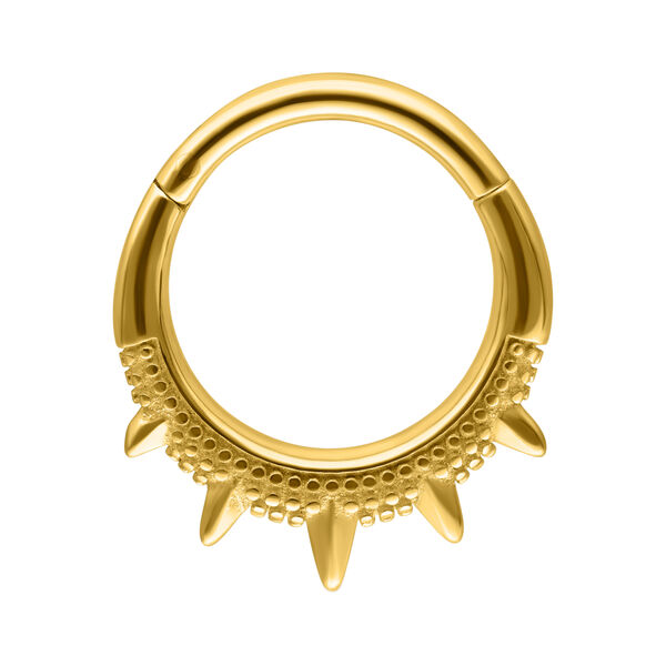Clicker de septum dorado con puntas orientales sobre fondo blanco