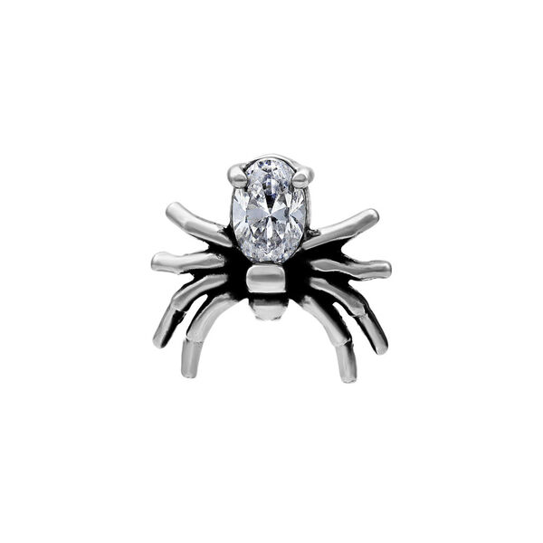 Hopeinen Spider-koriste kirurginteräksestä kirkkaalla kristallilla, 0,8 mm kierre