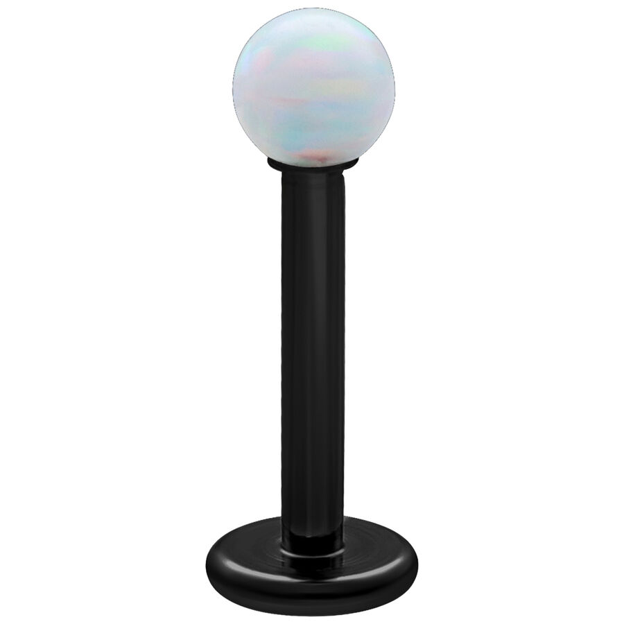 Weißer synthetischer Opal auf schwarzem Titan Labret, Länge 5,0 mm