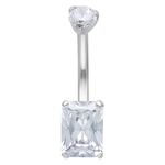 Piercing all'ombelico in titanio argento con cristallo quadrato trasparente
