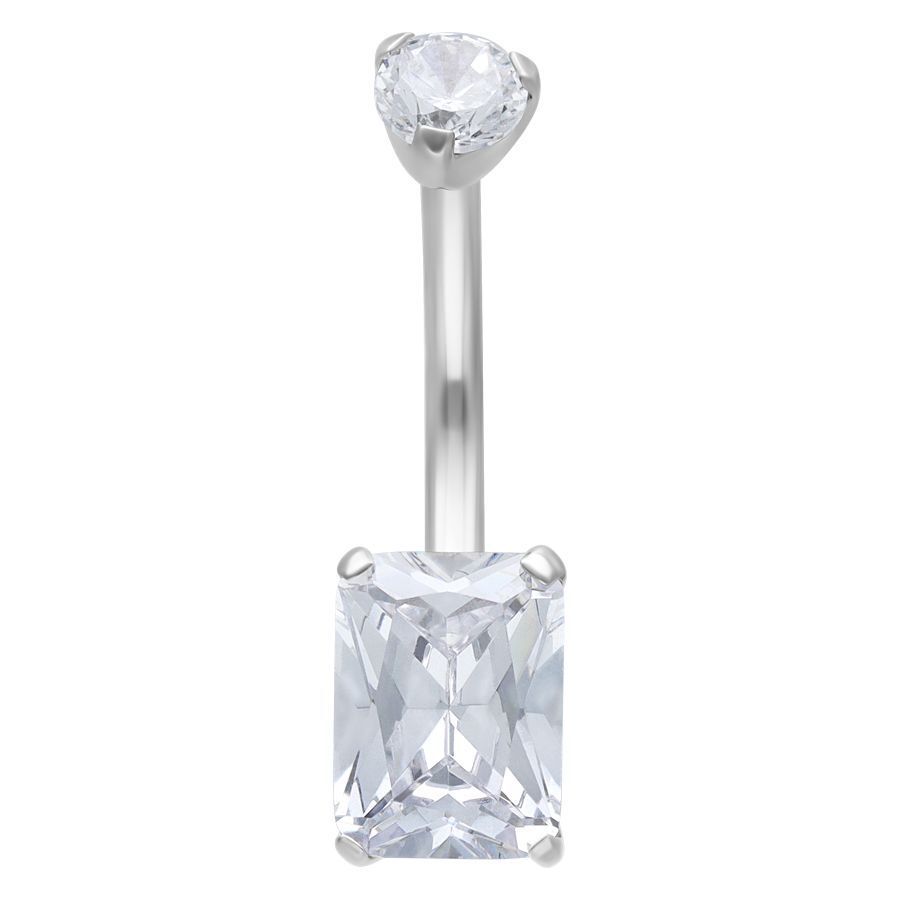 Piercing all'ombelico in titanio argento con cristallo quadrato trasparente