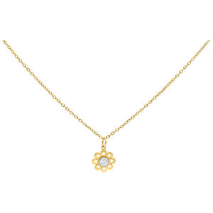 Goldene Kette mit blumenförmigem Kristallanhänger auf weißem Hintergrund