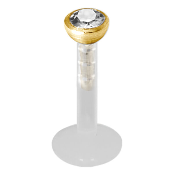 Labret dorado Push-fit con cristal claro sobre fondo blanco