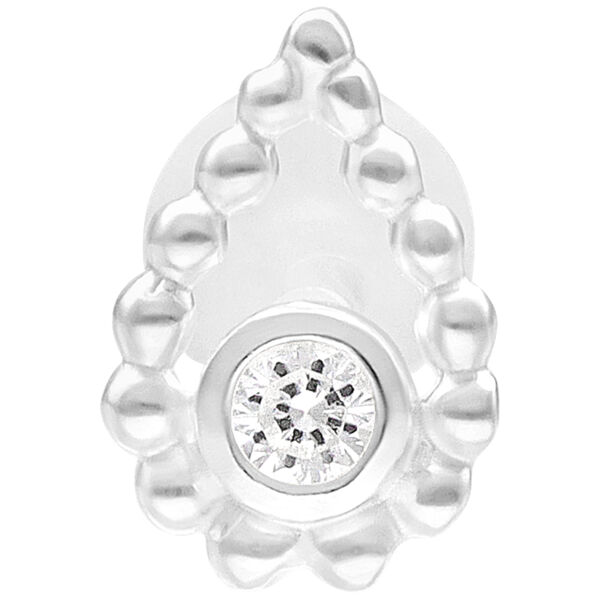 Hopeinen Bead Drop Push Fit Labret, 5 mm pitkä, valkoisella taustalla