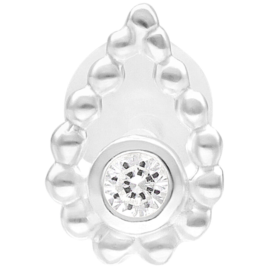 Bead Drop Push Fit Labret plateado de 5 mm de largo sobre fondo blanco