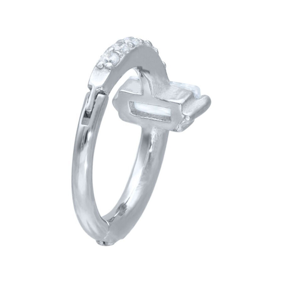 Anello piercing argento in acciaio chirurgico con cristalli chiari
