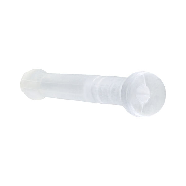 Clavo nasal transparente de bioplástico con bola sobre fondo blanco