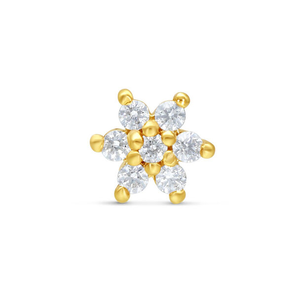 Accesorio de flor de oro 14K con cristales claros sobre fondo blanco