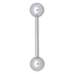 Barbell piercing in argento con due estremità sferiche su sfondo bianco