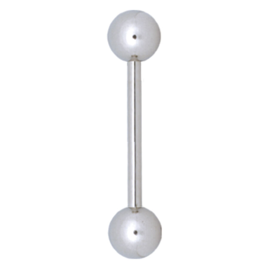 Barbell piercing in argento con due estremità sferiche su sfondo bianco