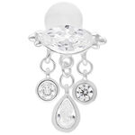 Labret color argento con tre pendenti di zirconi su sfondo bianco