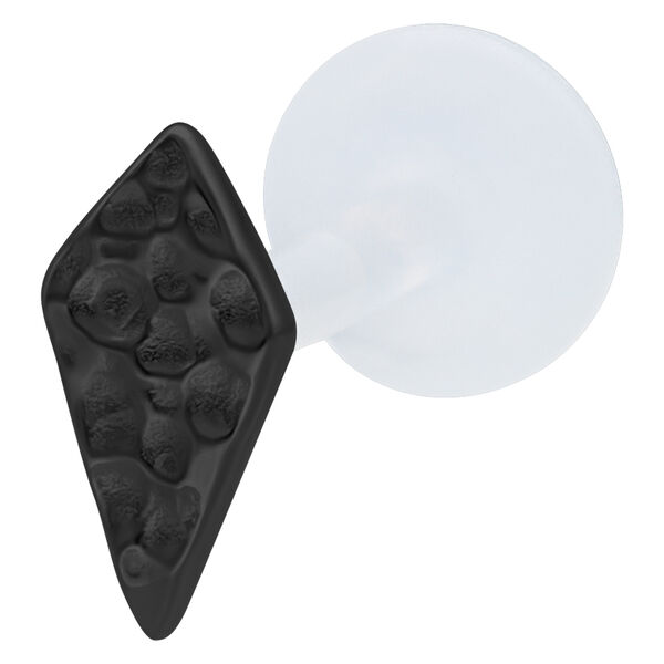 Labret negro en forma de rombo con textura martillada y cierre Push Fit