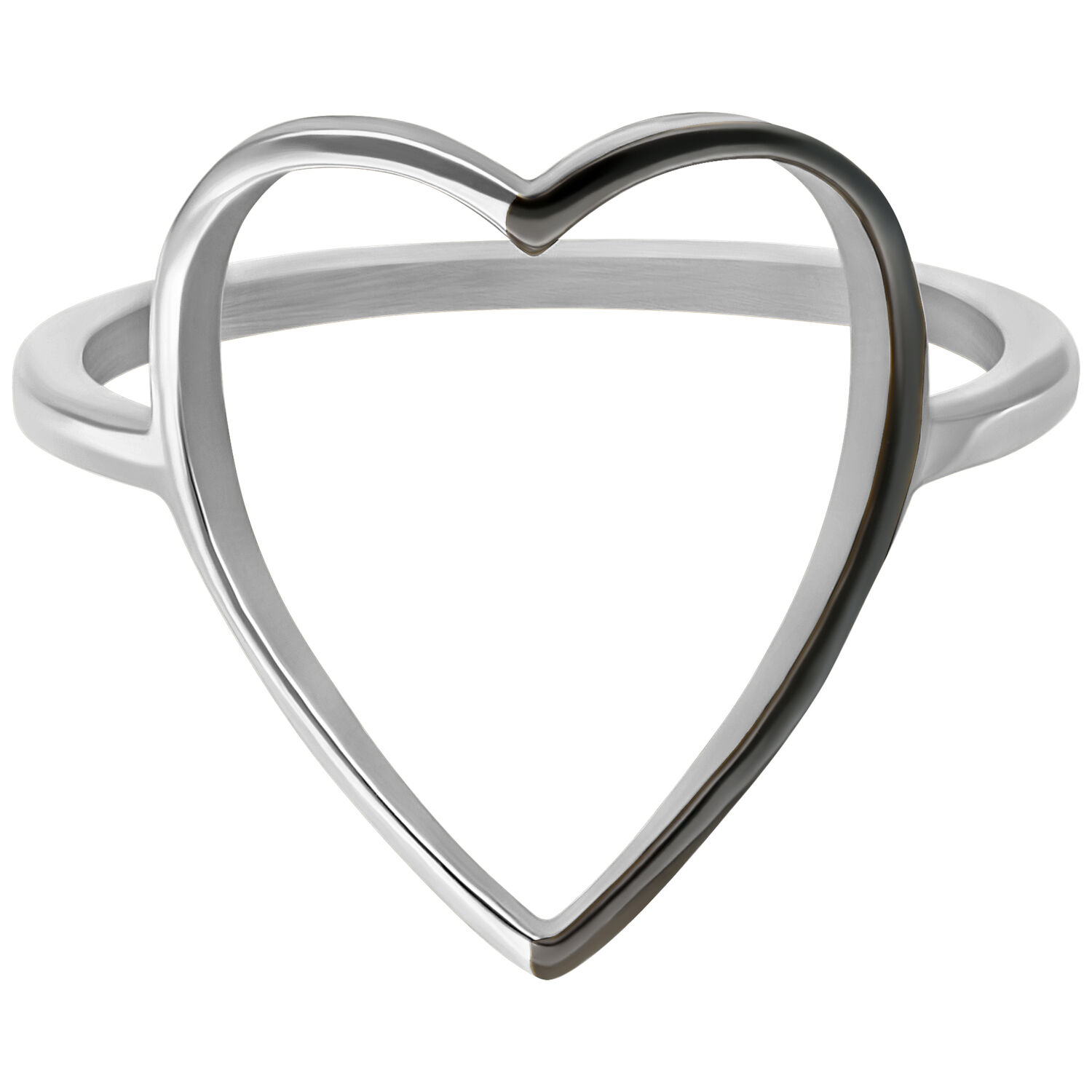Silberner Herzring, 17.0 mm, Chirurgenstahl Silberner Herzring aus Chirurgenstahl, Größe 17.0 mm, auf weißem Hintergrund